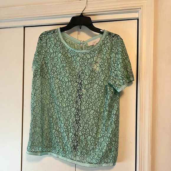 Ann Taylor LOFT Green & Black Lace Blouse with Back Zipper - Medium - Picture 1 of 7